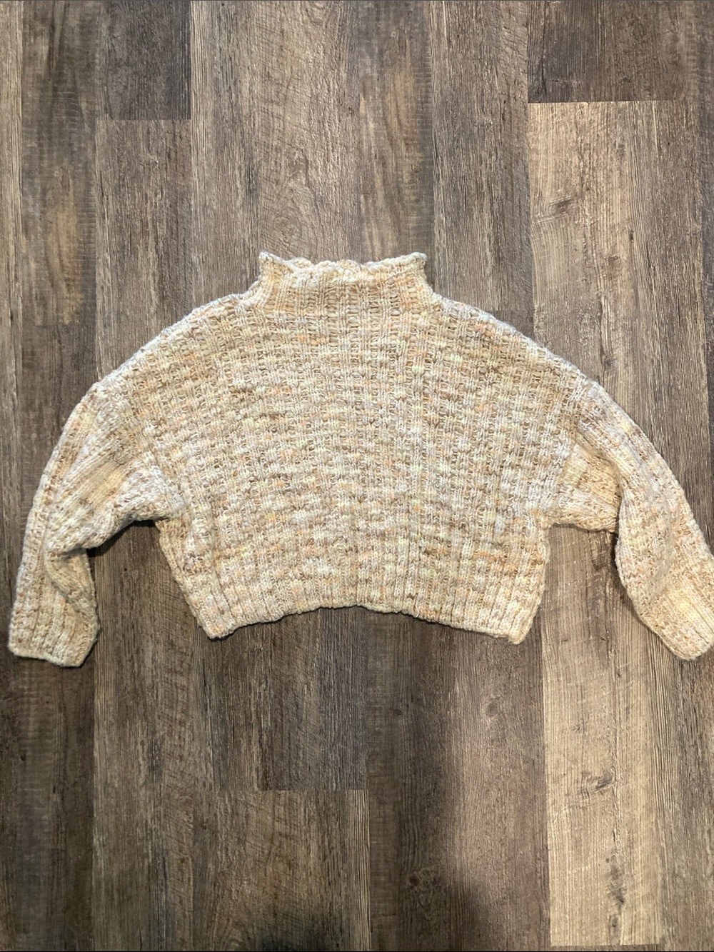 Free People Cream Textured Mock Neck Cropped Sweater